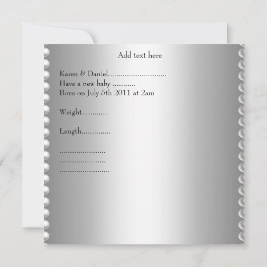 誕生発表シルバーフォトフレーム弓 案内状 (裏面)