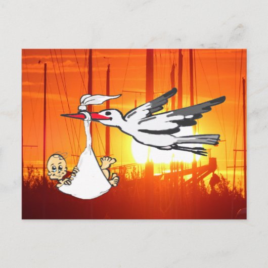 誕生発表ストーク&ベビーDIYポストカード ポストカード (正面)