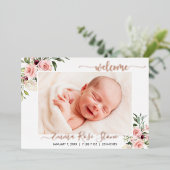 誕生発表フォトカードピンクのバラとホイル 箔招待状 (立ち正面)