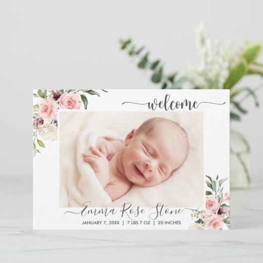 誕生発表フォトカードピンクローズ 案内状 (スタンド正面)