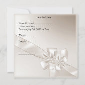 誕生発表ベージュ写真フレームボウ 案内状 (裏面)