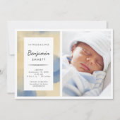 誕生発表ボーイブルーウォーターカラー写真 案内状 (正面)