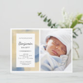 誕生発表ボーイブルーウォーターカラー写真 案内状 (スタンド正面)