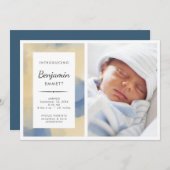 誕生発表ボーイブルーウォーターカラー写真 案内状 (正面/裏面)