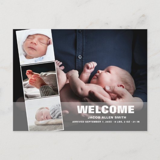 誕生発表写真コラージュ|4枚の写真ポスト ポストカード (正面)