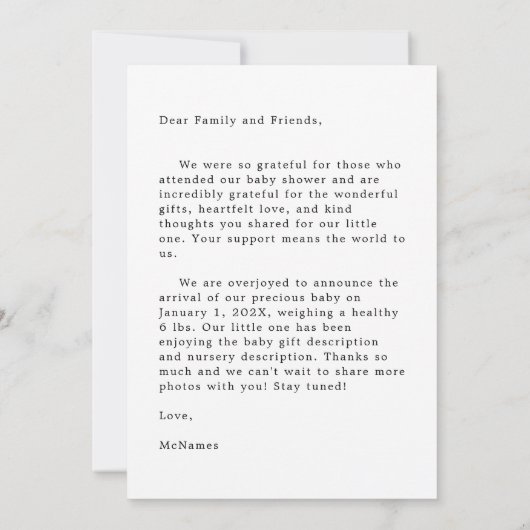 誕生発表写真サンキューカード カード (裏面)