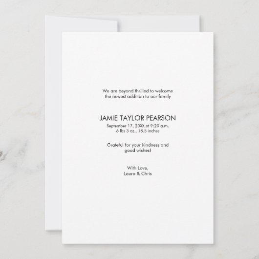 誕生発表写真ベビーシャワーありがとう サンキューカード (裏面)