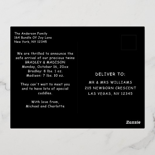 誕生発表写真ポストカードウォンマートフォイル 箔招待状ポストカード (裏面)