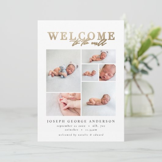 誕生発表写真数々の金ゴールド幾何学的 サンキューカード (スタンド正面)