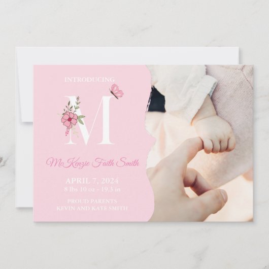 誕生発表女の子イニシャルM 招待状 (正面)