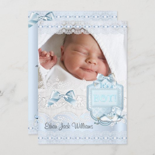 誕生発表新生児ボーイフォトシューズ2 案内状 (正面/裏面)