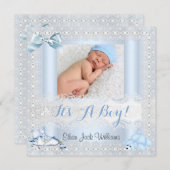 誕生発表男の赤ちゃんフォトシューズベア4 案内状 (正面/裏面)