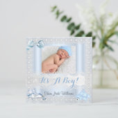 誕生発表男の赤ちゃんフォトシューズベア4 案内状 (スタンド正面)