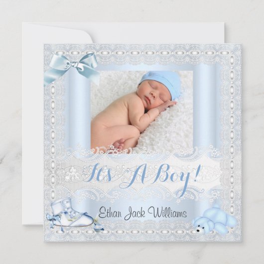 誕生発表男の赤ちゃんフォトシューズベア4 案内状 (正面)