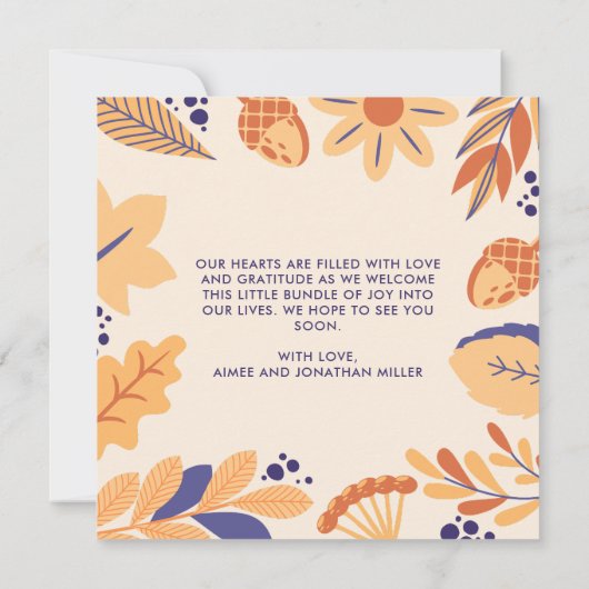 誕生発表秋素朴ボホスクエアカード 招待状 (裏面)