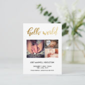 誕生発表3枚の写真Hello World 案内ポストカード (スタンド正面)