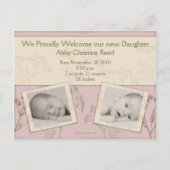 誕生発表 – Fennelピンク 案内ポストカード (裏面)