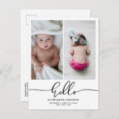 誕生発表Helloスクリプトモダンの写真 案内ポストカード (正面/裏面)