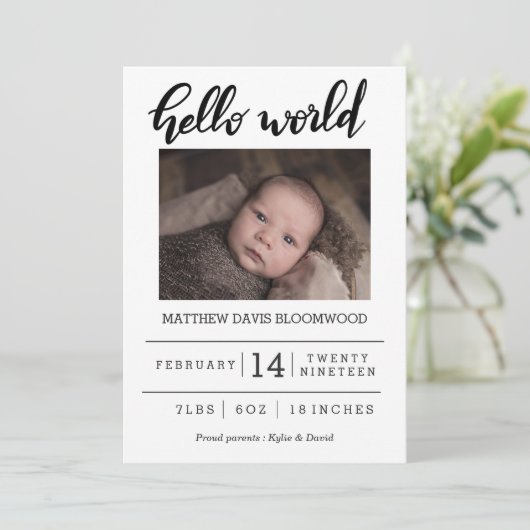 誕生発表Hello World手書き写真 案内状 (スタンド正面)
