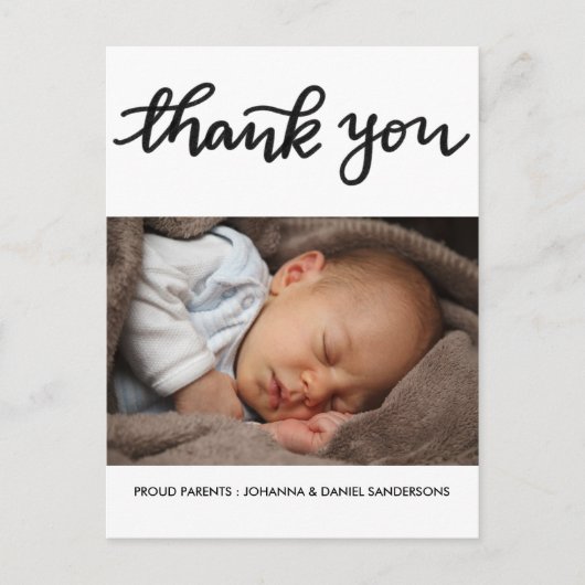 誕生発表Thank You Script モダンPhoto ポストカード (正面)