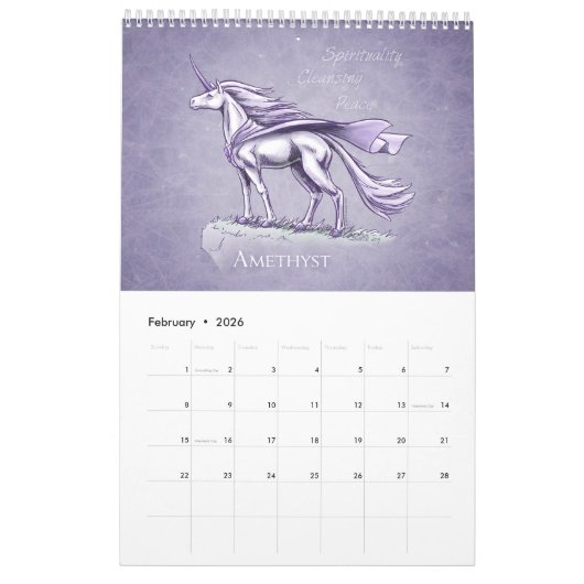 誕生石ユニコーンファンタジーアート カレンダー (2月 2026)