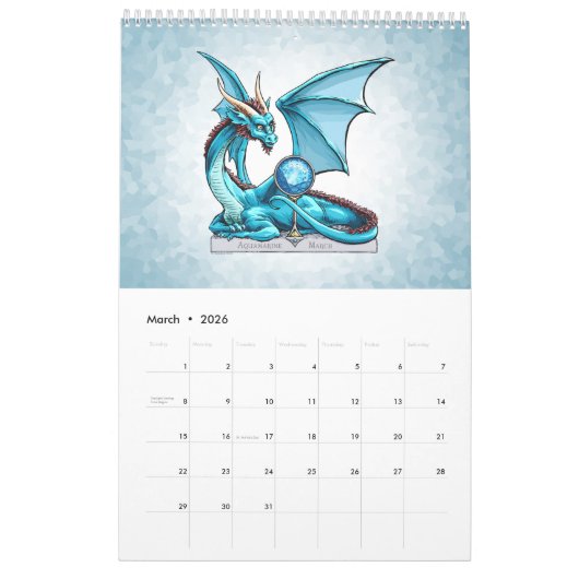 誕生石龍ファンタジー芸術 カレンダー (3月 2026)