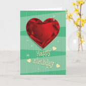 誕生石1月赤ガーネットハート誕生日 カード (黄色い花)