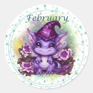 誕生石2月アメジストドラゴンステッカー ラウンドシール