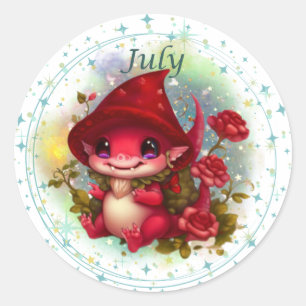 誕生石7月ルビードラゴンステッカー ラウンドシール