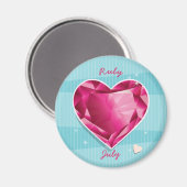 誕生石7月ルビー赤いハート マグネット (正面/裏面)