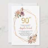 誕生祝いエレガントベージュフロー招待 招待状 (正面)