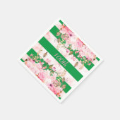 誕生祝いグリーンピンクストライプフローラ スタンダードカクテルナプキン (角)