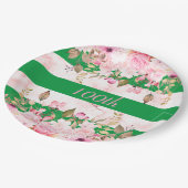誕生祝いグリーンピンクストライプフローラ ペーパープレート (アングル)
