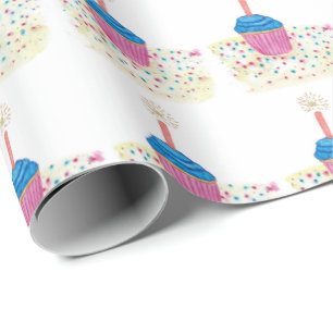 誕生祝いスターキャンドルカップケーキ ラッピングペーパー