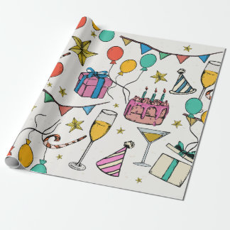 誕生祝いパーティーバルーズケーキシャンパン ラッピングペーパー