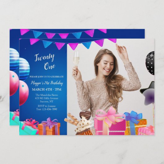 誕生祝いフォト招待状 招待状 (正面/裏面)