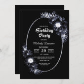 誕生祝いムーディブラックフローラパーティー 招待状 (正面/裏面)