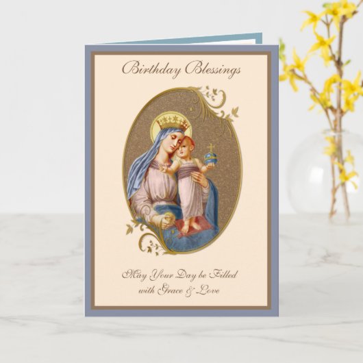 誕生祝いヴァージンメアリーイエス宗教的 カード (黄色い花)