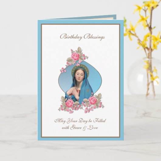 誕生祝いヴァージンメアリーイエズピンクロース カード (黄色い花)