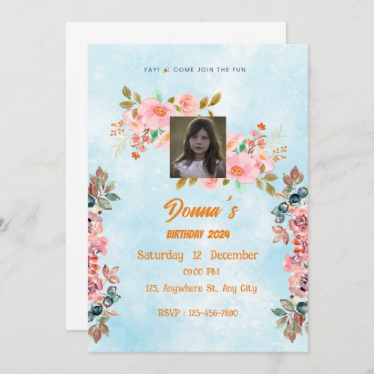 誕生祝い招待 招待状 (正面/裏面)