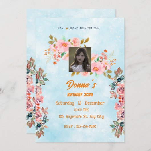 誕生祝い招待 招待状 (正面/裏面)