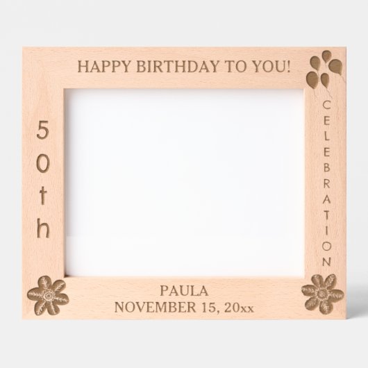 誕生祝い花風船10 x 8写真 レーザー彫刻フレーム (正面)