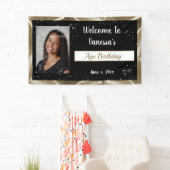 誕生祝い金ゴールドサテンスパークルズ 横断幕 (インサイチュ)