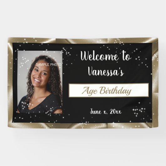 誕生祝い金ゴールドサテンスパークルズ 横断幕 (横)