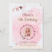 誕生祝い9歳の少女 招待状 (正面)