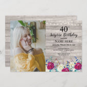 誕生素朴日パーティーフォトフローラグレーウッド40th 招待状 (正面/裏面)