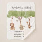 誕生統計ウッドランドジャングルサファリアニマルズベビー シェルパブランケット (正面)