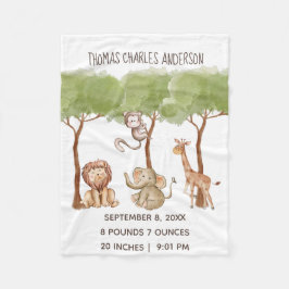 誕生統計ウッドランドジャングルサファリアニマルズベビー フリースブランケット