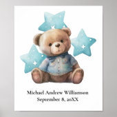 誕生統計テディベアブルー男の赤ちゃん子供部屋 ポスター (正面)