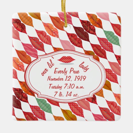 誕生統計ヒップスターベビーガールレトロリールレディ セラミックオーナメント (正面)